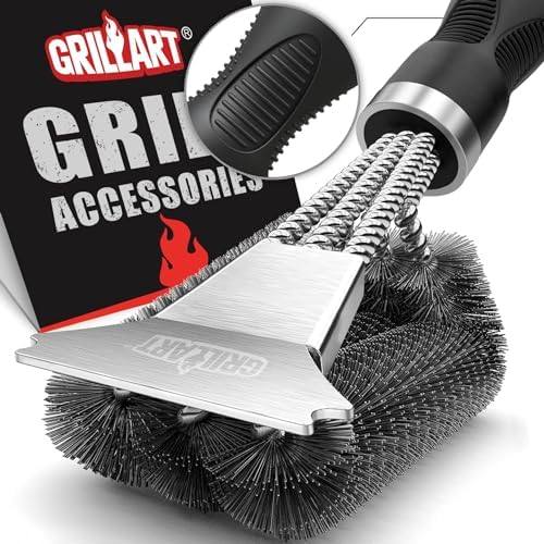 GRILLART Grill Brush, 18 inch Extra-Strong Handle, BBQ Cleaner with Scraper