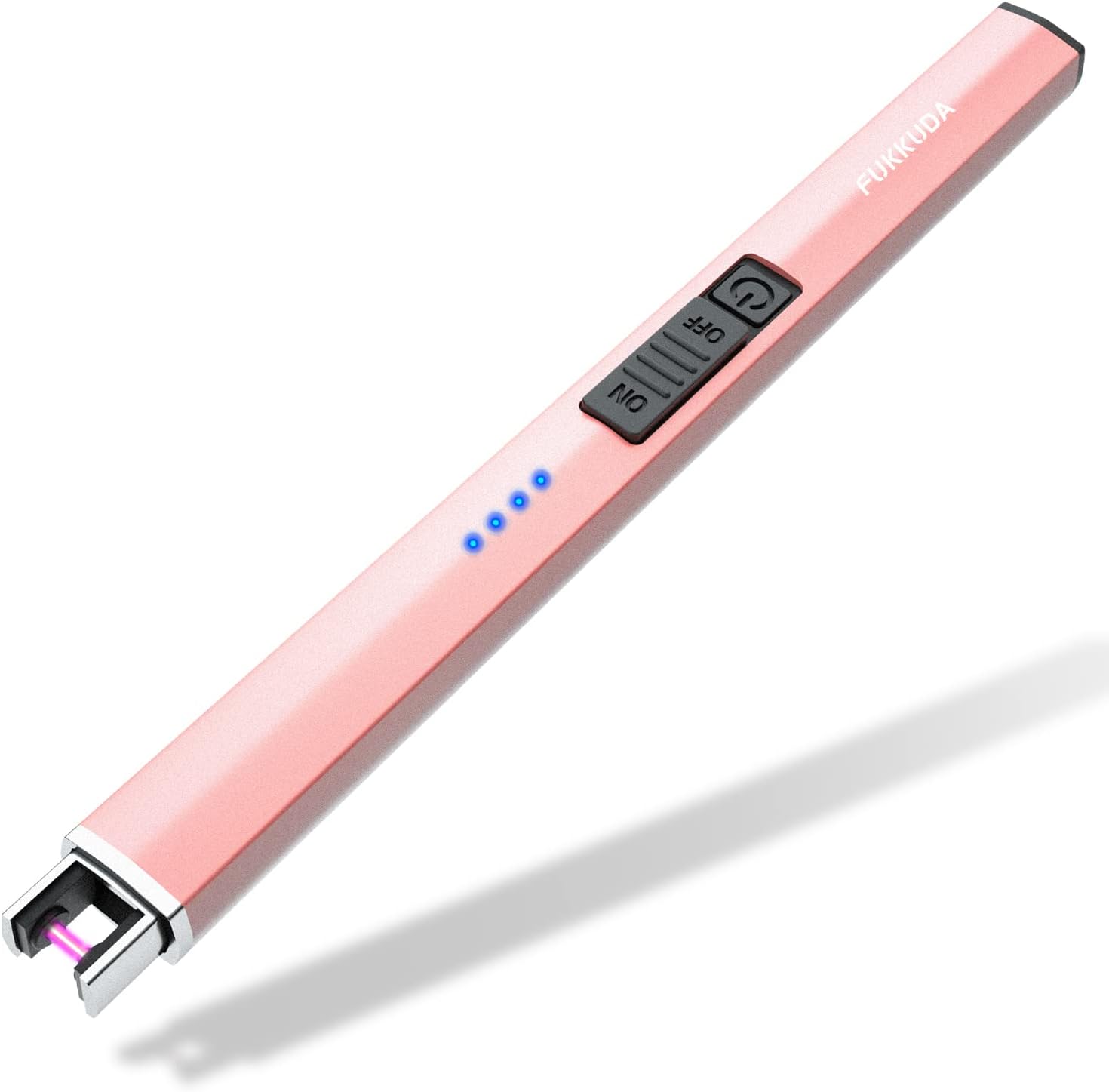 FUKKUDA Electric Candle Lighter with Safety Switch - USB Rechargeable Windproof & Flameless Plasma Arc Lighter (Rose Gold)