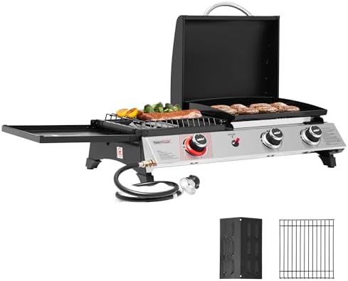 Royal Gourmet PD1305H 3-Burner Propane Gas Grill, Griddle Combo with Lid