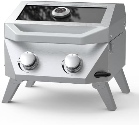 Bestfire 3-Burner Tabletop Gas Grill, 30,000 BTU Portable Propane Grill with Heavy-Duty Thickened Grates & Knobs, Compact Design&Detachable Legs for Camping, RV, Backyard BBQ