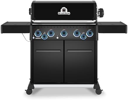 Broil King 675147 Baron 590 Pro Shadow 5-Burner Pellet Ready Natural Gas Grill in Black with Side Burner and Rear Rotisserie Burner