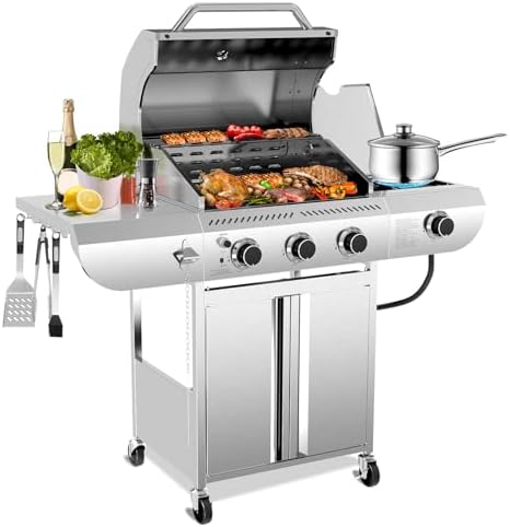34,000 BTU 3-Burner Propane Gas Grill with Side Burner