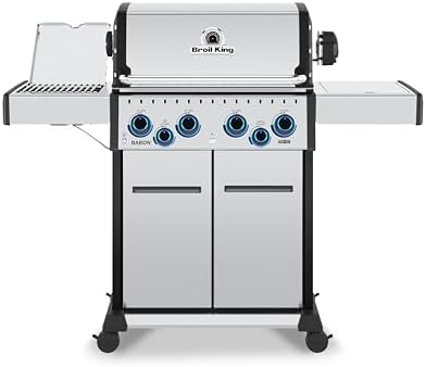 Broil King 677347 Baron S 490 Pro IR 4-Burner Pellet Ready Natural Gas Grill in Stainless Steel with Infrared Infrared Side Burner and Rear Rotisserie Burner