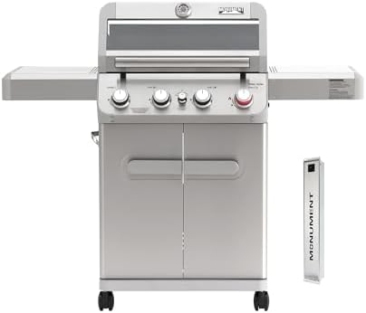 Monument Grills 4 Burner Propane Gas Grill, Stainless Steel Outdoor Patio Barbecue Grill, with Broil Zone Fast Heating, Knob Control, and Easy Cleanup, M410MBZ