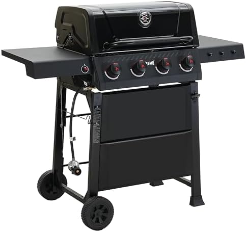 Feasto 4-Burner Gas Grill with Side Tables, 36,000 BTU, 559 Sq. In., Black