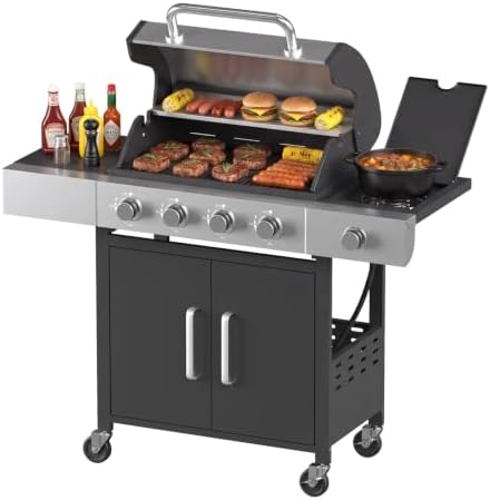 Aoxun 4-Burner Propane Gas Grill with Side Burner, 49000 BTU Gas Grill