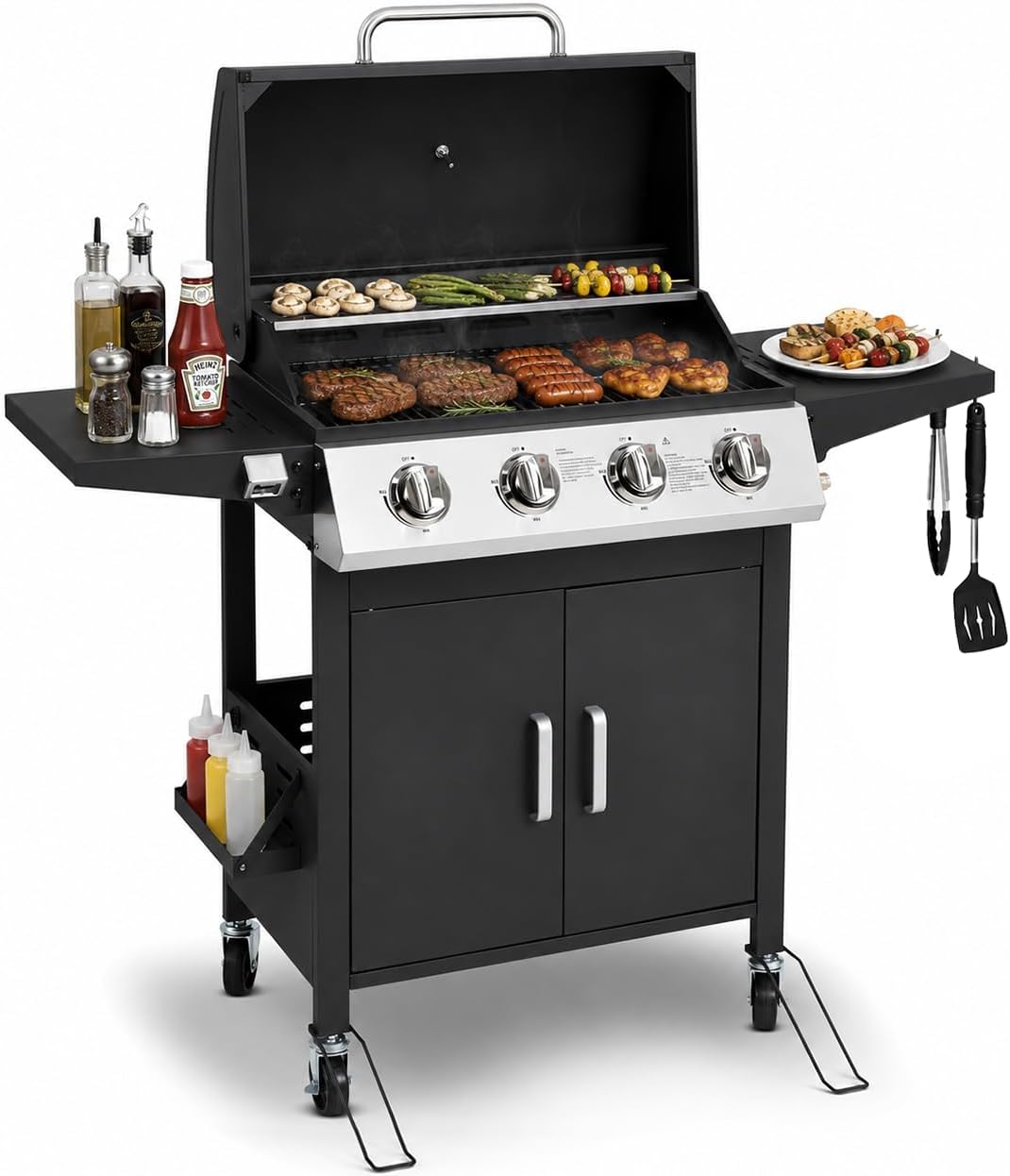 HUGROVE 4-Burner Propane Gas Grill for Outdoor Cooking 40000 BTU Black